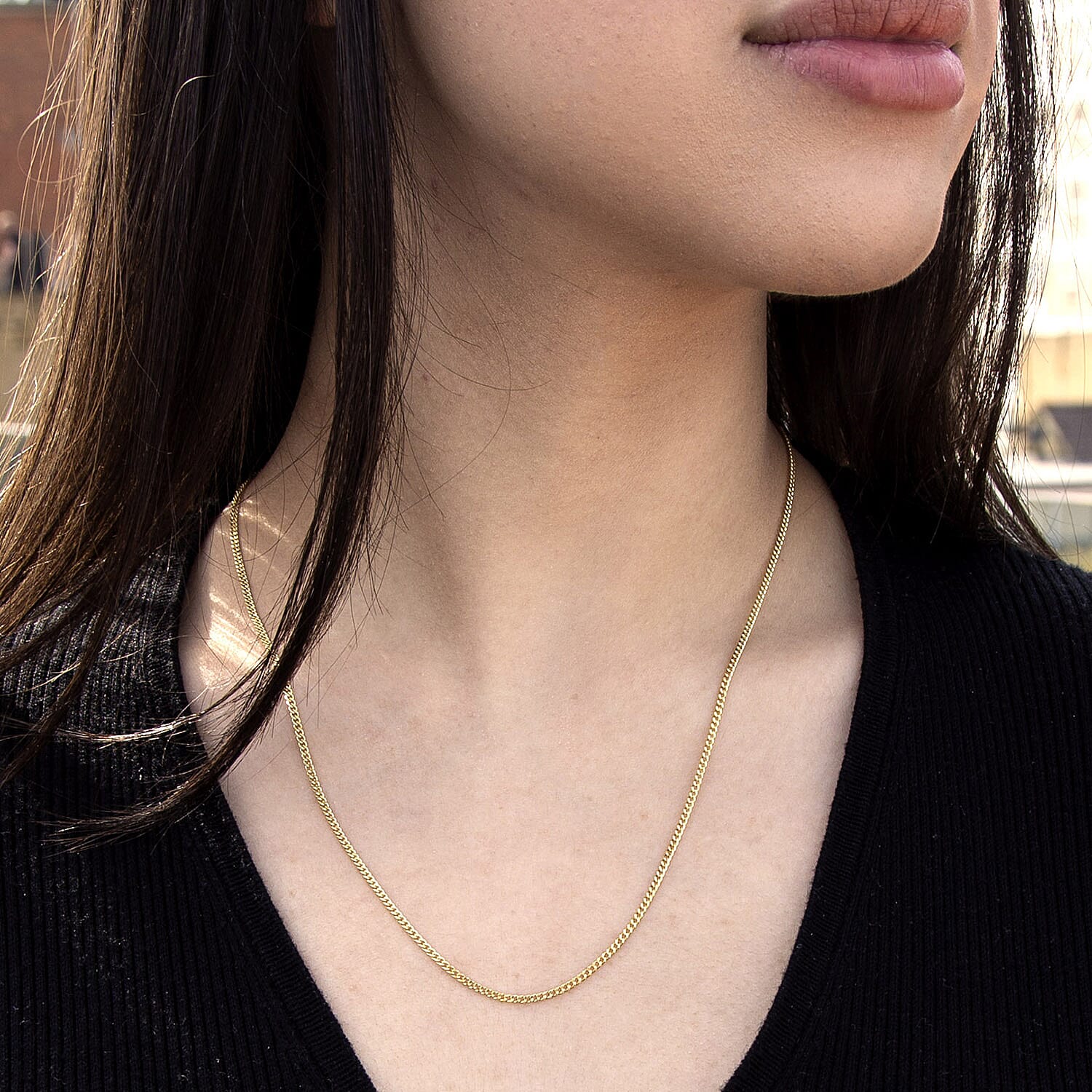 9K Yellow Gold High Finish Flat Curb Chain 20 Inch, 2 grams